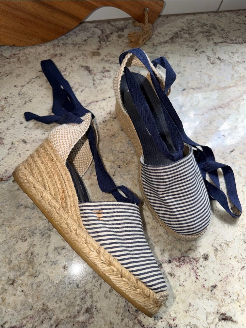 Viscata Spain $140 Striped Navy and White Escala Espadrille Lace-Up EU39 US8 EUC